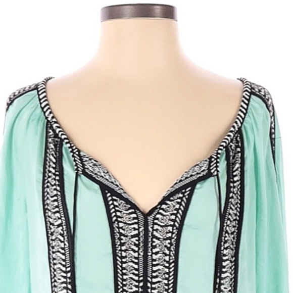 Nanette Lepore Peasant Top Blouse Mint Green Satin 3/4 Sleeve Women’s Small S - Picture 3 of 11